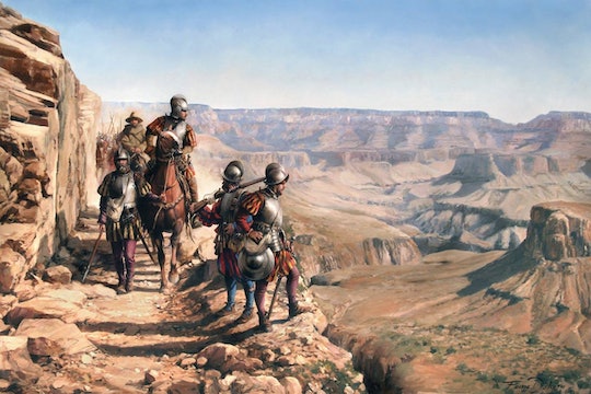 Painting of Spanish conquistadors in Arizona. Painting by Augusto Ferrer-Dalmau.